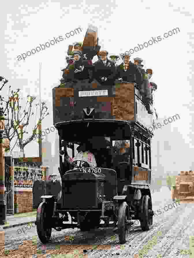 A Black And White Photograph Of A Vintage Bus From The Early 1900s With Passengers Inside And Out. Buses Built Before 1950 Royston Morris