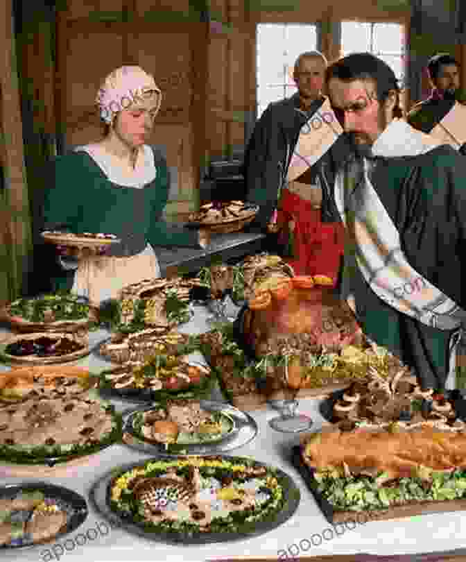 A Group Of Tudor People Enjoying A Meal In A Cottage Tudor Monastery Farm: Life In Rural England 500 Years Ago