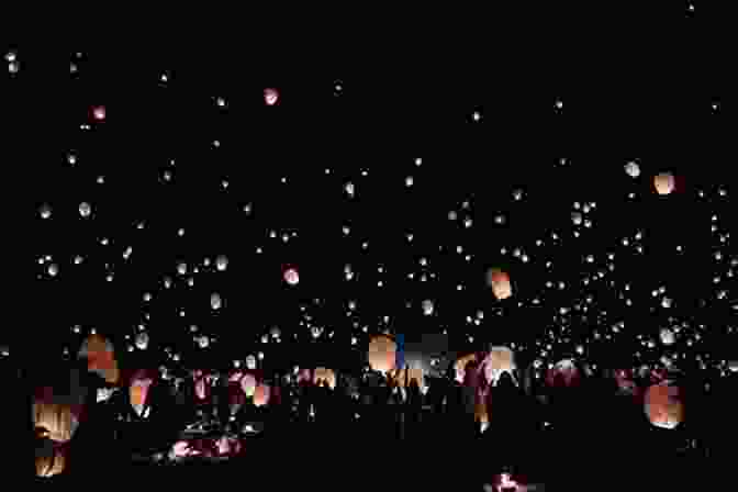 A Joyous Festival Crowd Dancing And Singing, Lanterns Illuminating The Night Sky The Milk Blossom Festival: A Dragonsbane Short Story
