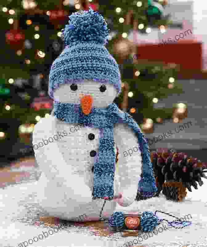 A Large Crocheted Snowman Sitting In A Wintery Scene. Large Snowman: Amigurumi Crochet Pattern