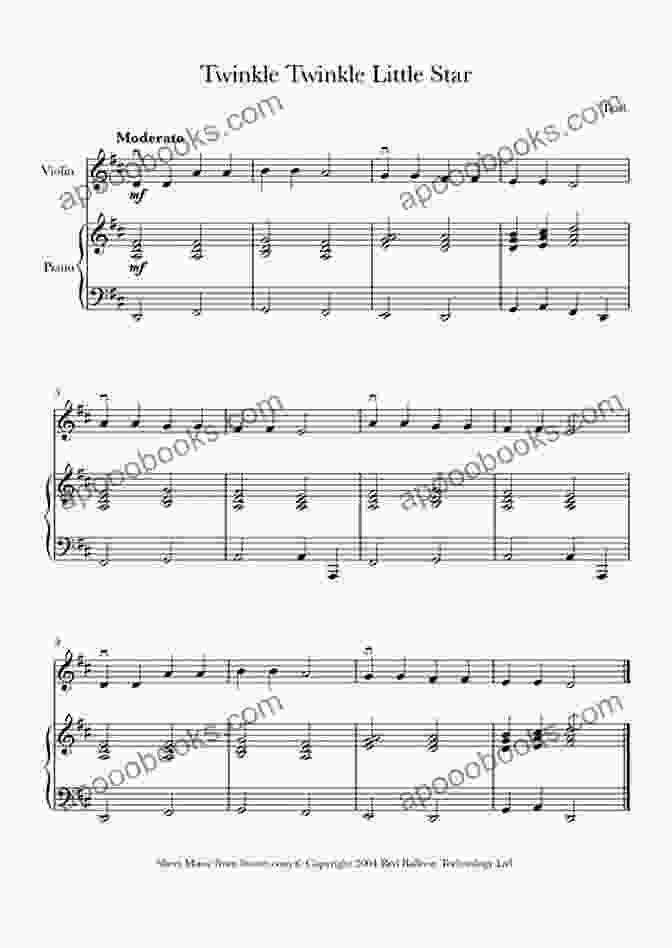 Black And White Image Of Sheet Music For 'Twinkle, Twinkle, Little Star,' Showcasing The Accessible Notation For Beginners I Know A Fox With Dirty Socks: 77 Very Easy Very Little Songs For Beginning Violinists To Sing To Play